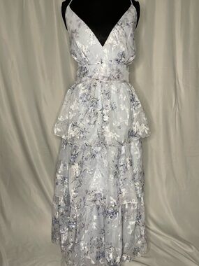 Lulu's Light Blue Floral Tiered Dress